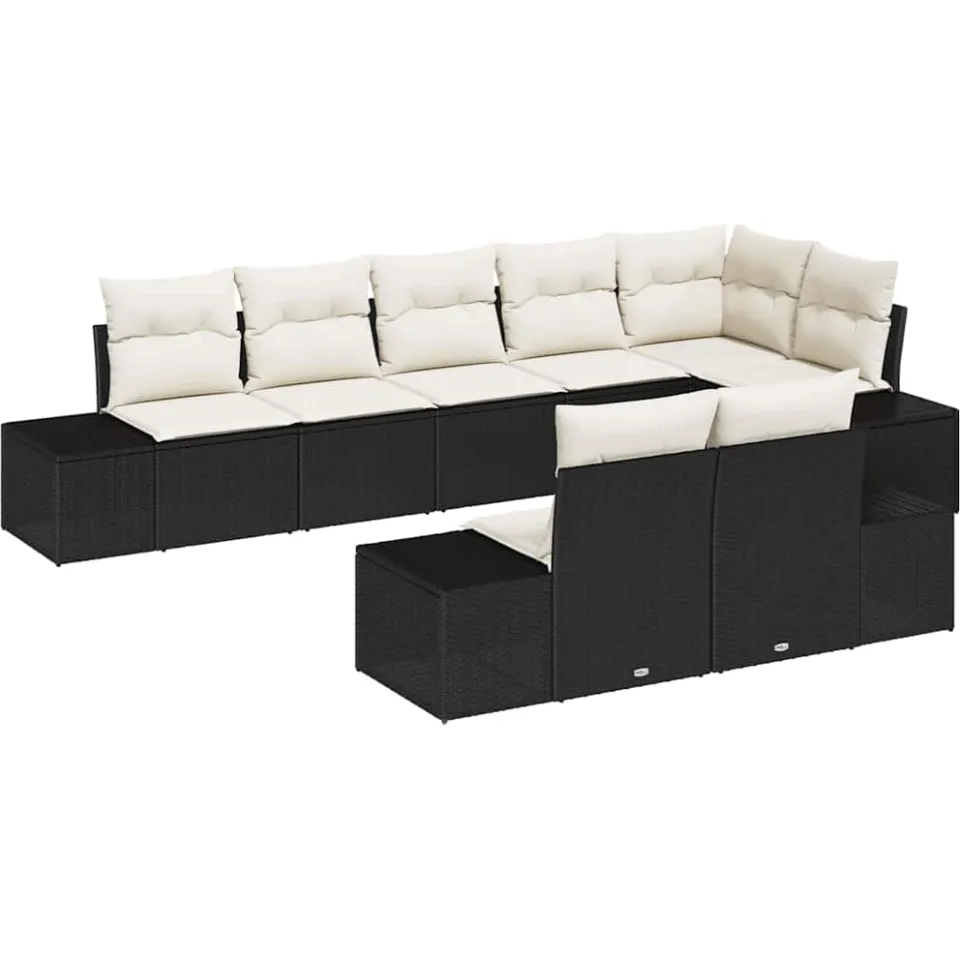 vidaXL Tuin Sofa Set 8 st Zwart en Crème poly rattan