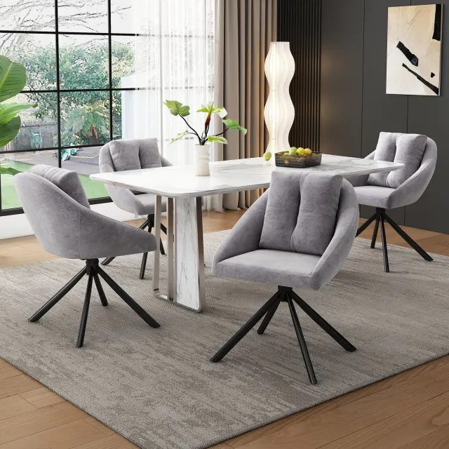 OKWISH Eetkamerstoel – Draaibaar En Ergonomisch – Set Van 4 – Fluweel – Modern – Grijs – Voor Eetkamer Of Kantoor