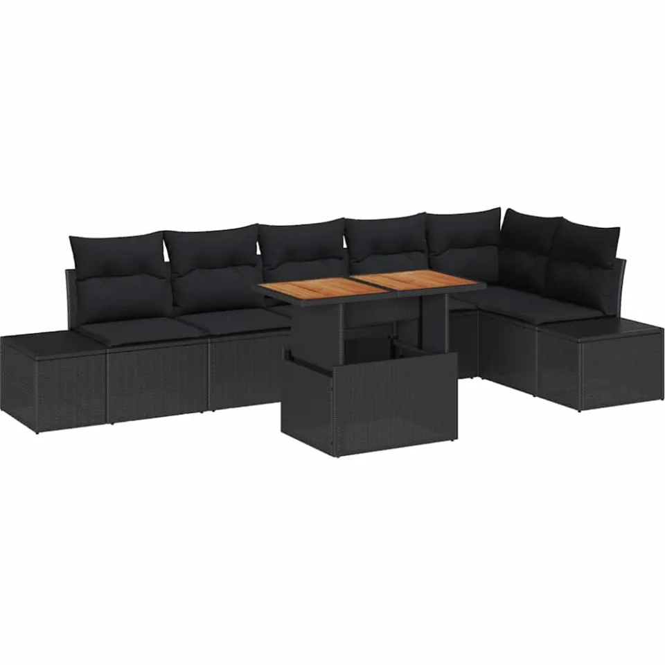 vidaXL Tuin Sofa Set 7 st Zwart Poly riet