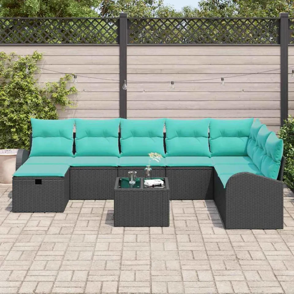 vidaXL Tuin Sofa Set 9 st Zwart poly rattan, foto 2