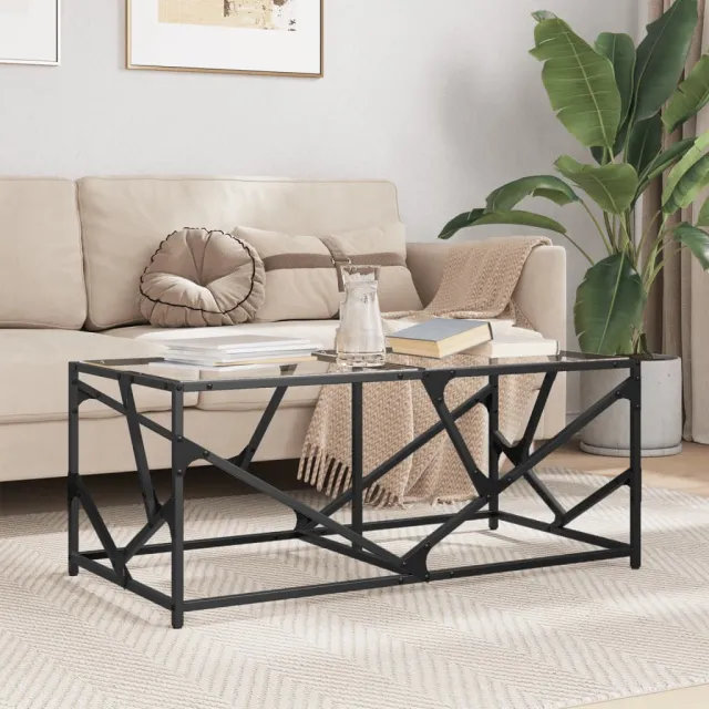 vidaXL Salontafel met transparant glazen blad 98,5x50x41 cm staal transparent, foto 2