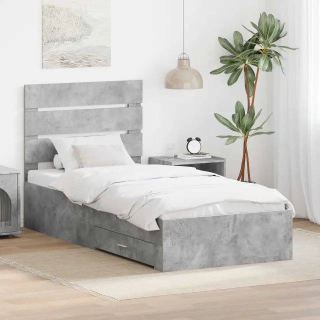 vidaXL Bedframe met lade Beton Grijs 90 x 200 cm Bewerkt hout