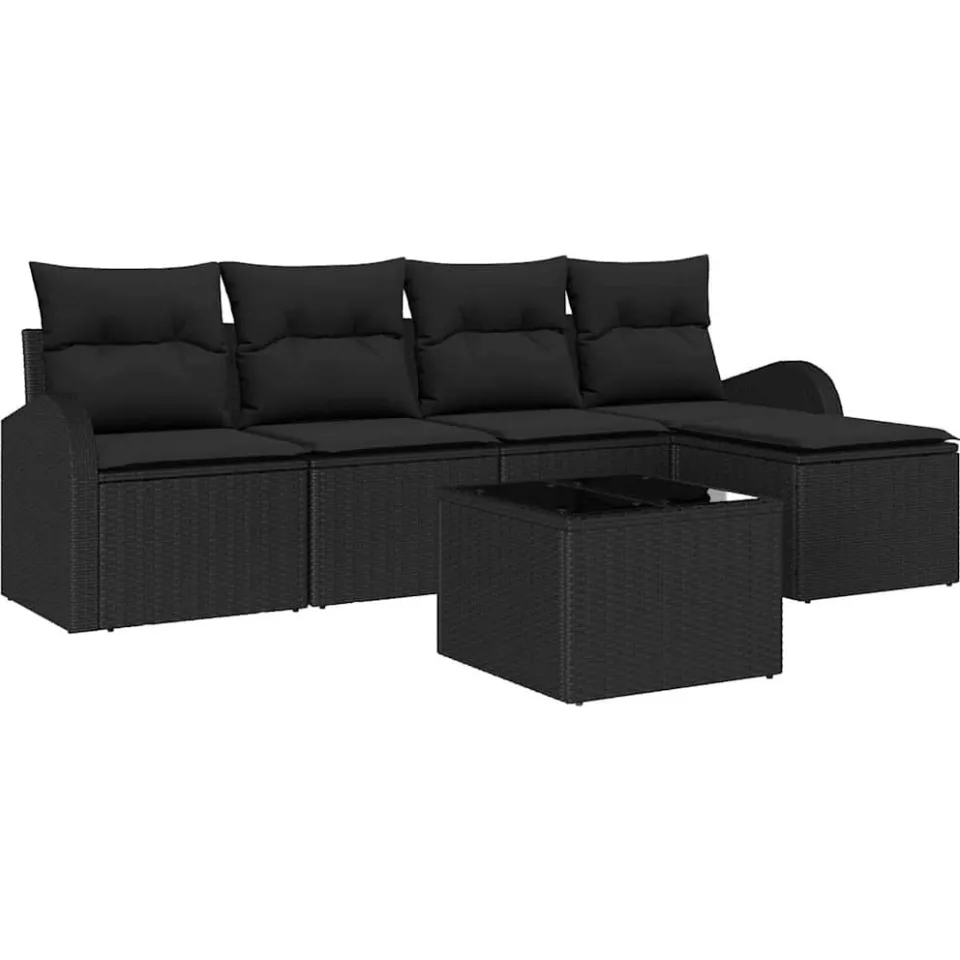 vidaXL Bankstel 6 st Zwart poly rattan