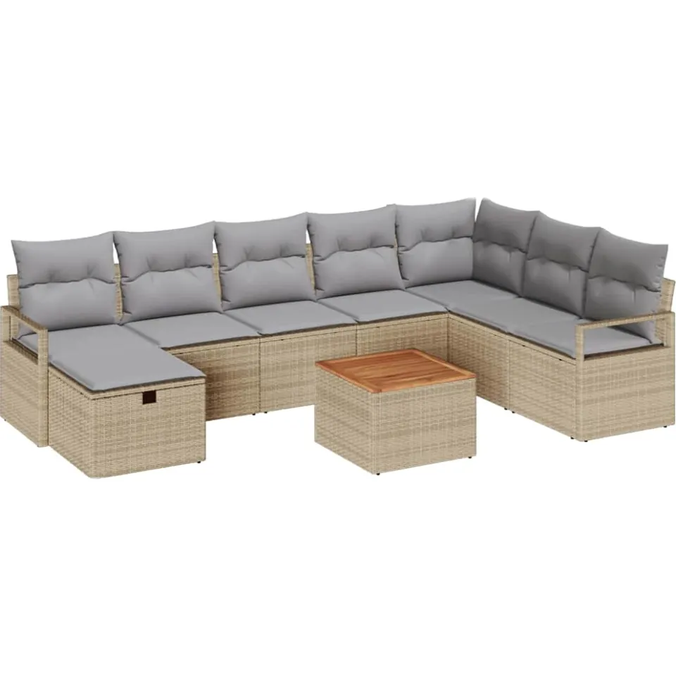 vidaXL Tuinbankenset 9 st Beige poly rattan