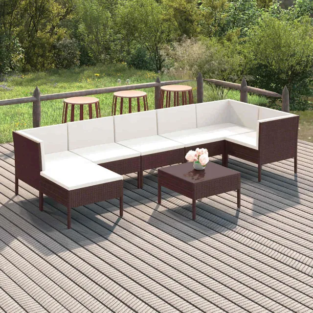 vidaXL 8-delige Loungeset met kussens poly rattan bruin, foto 2