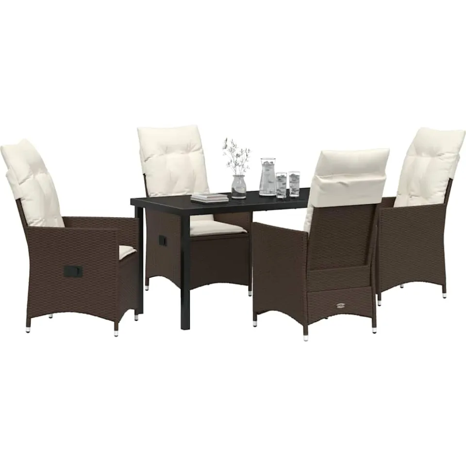 vidaXL Tuin eettafelset 5 st Bruin poly rattan, foto 2