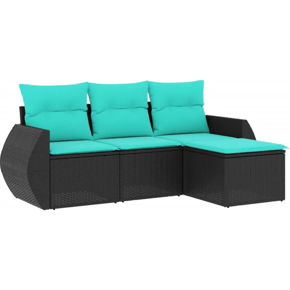 vidaXL 4-delige tuinbankset met kussens, zwart polyrotan, foto 3