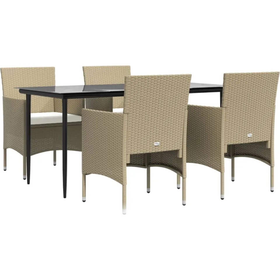 vidaXL 5-delige Tuinset met kussens beige en zwart