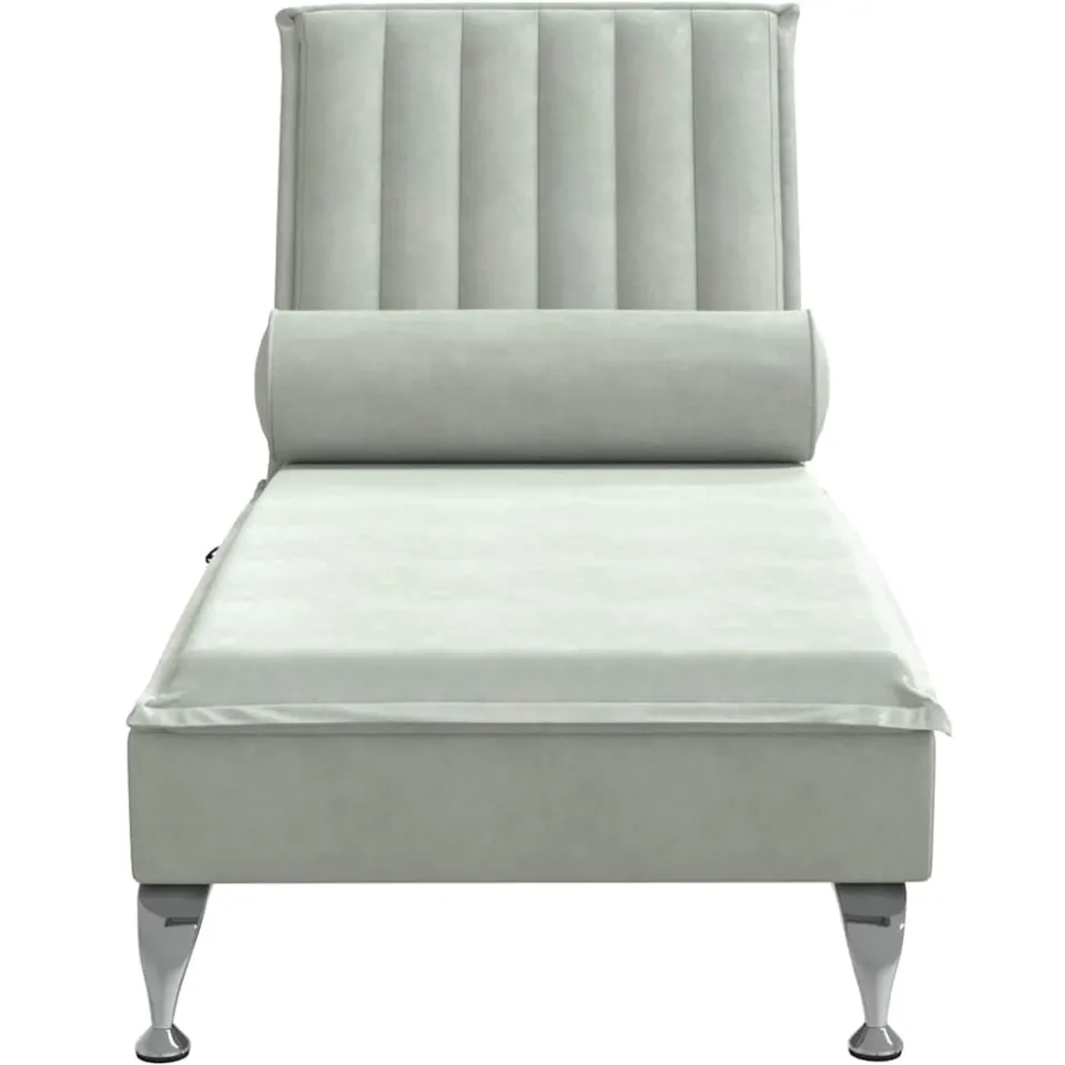 vidaXL Massage chaise longue met bolster fluweel lichtgrijs grijs, foto 4
