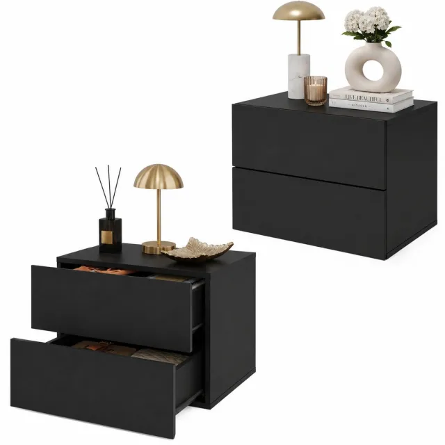 HomeGoodies Nachtkastjes set van 2 - Nachtkastje met laden - Zwevend Nachtkastje - Slaapkamer/Woonkamer - 40x30x30cm - Zwart