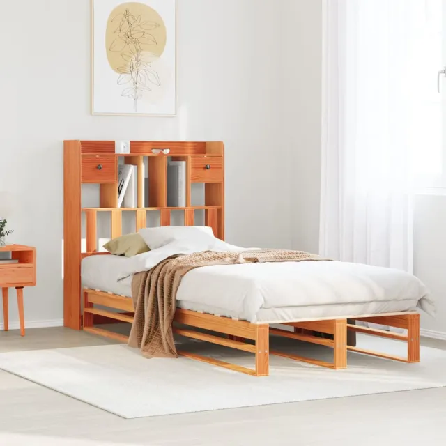 vidaXL Bed met boekenkast zonder matras grenenhout wasbruin 75x190 cm