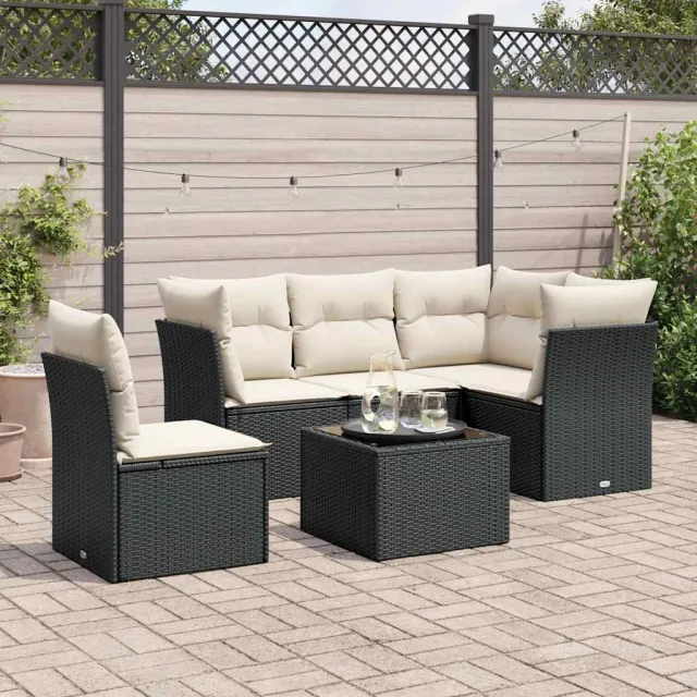 vidaXL 6-delige Loungeset met kussens poly rattan zwart, foto 2