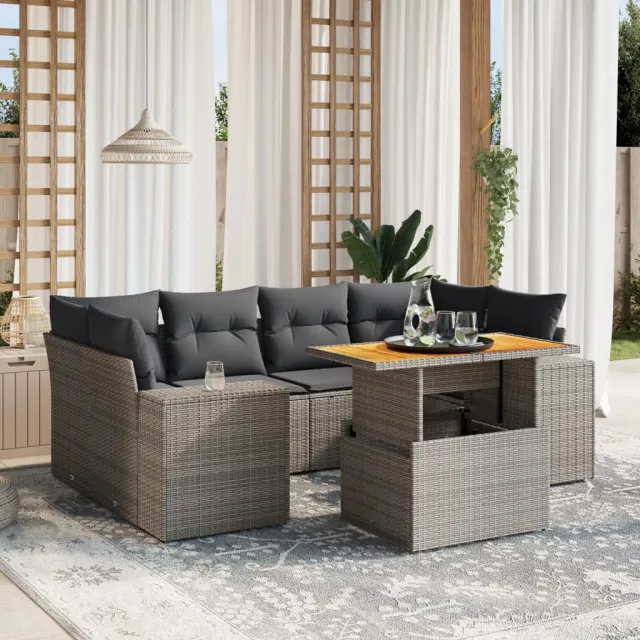 vidaXL 7-delige Loungeset met kussens poly rattan grijs, foto 2