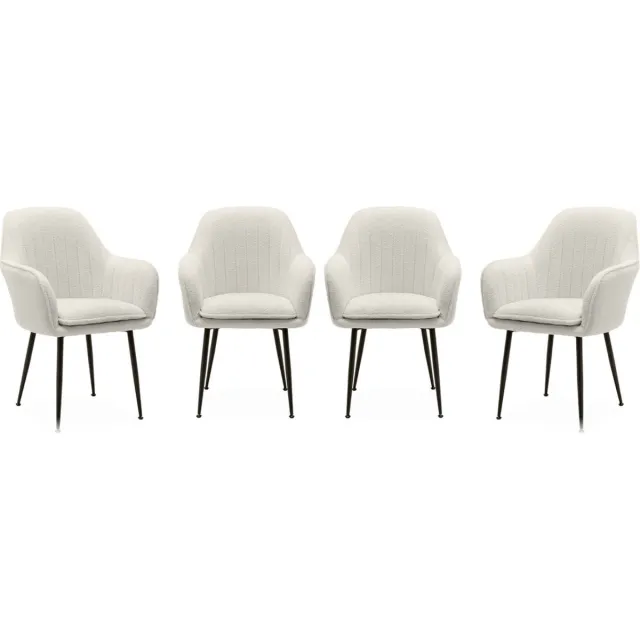 sweeek Set van 4 stoelen in bouclé met matzwarte metalen poten, shella, b 57 x d 59 x h 84,5 Wit bouclé
