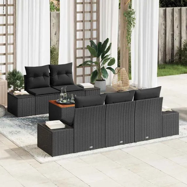 vidaXL Tuinbankenset 6 st Zwart poly rattan, foto 2