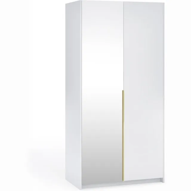 Margaret Hadas24 Kledingkast Apollonia met Spiegel 100 x 204 cm (wit, gouden handgrepen)