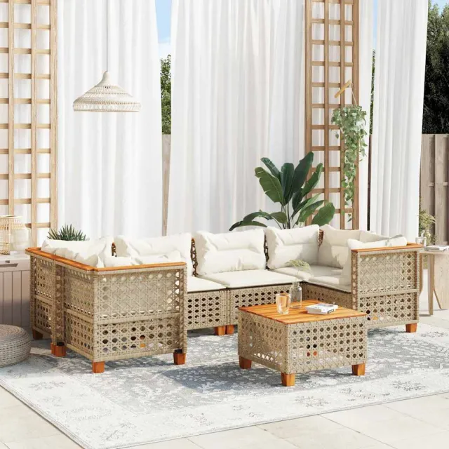 vidaXL 7-delige Loungeset met kussens poly rattan beige, foto 2
