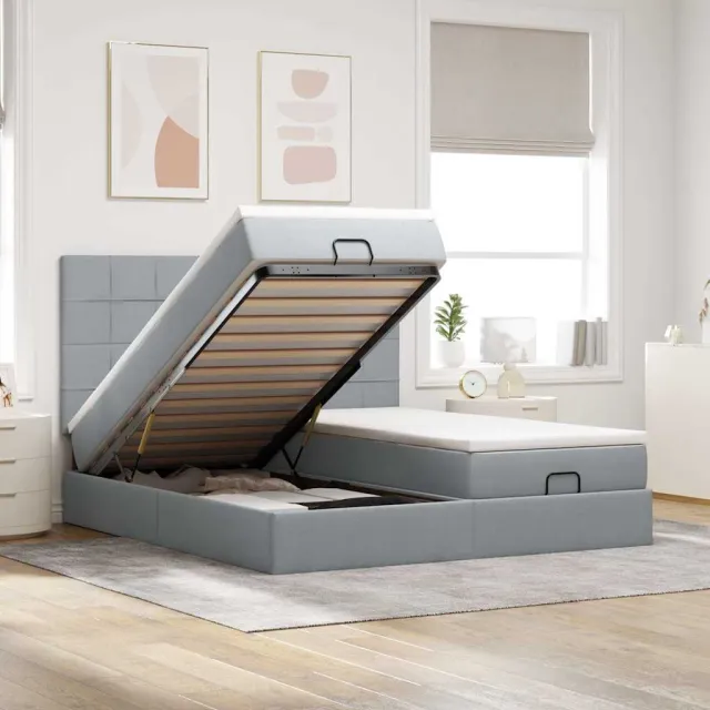 vidaXL Ottoman bed met matrassen 180x200cm stof lichtgrijs grijs