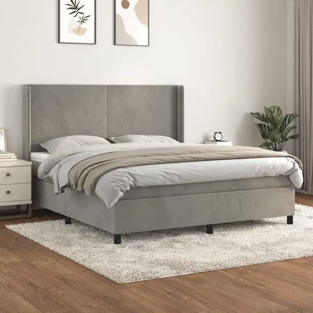 vidaXL Boxspring met matras fluweel lichtgrijs 160x200 cm grijs