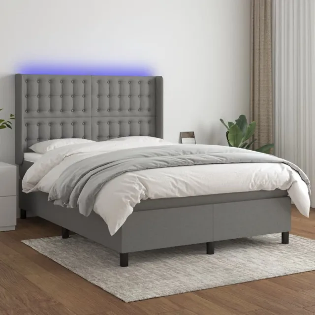 vidaXL Boxspring met matras en LED stof donkergrijs 140x200 cm grijs