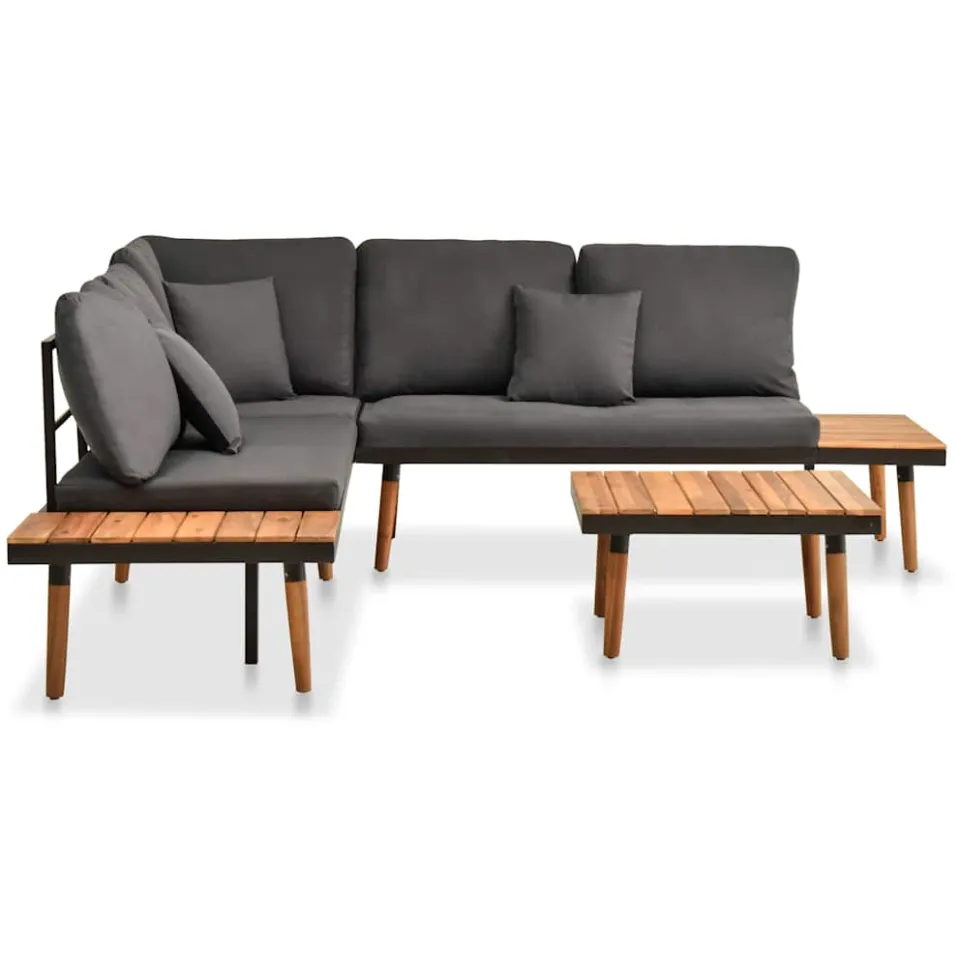vidaXL 4-delige Loungeset met kussens massief acaciahout grijs, foto 4