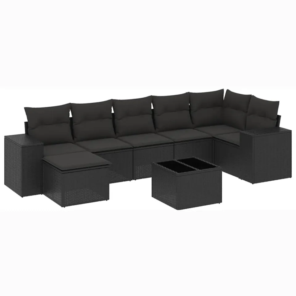 vidaXL 8-delige Loungeset met kussens poly rattan zwart, foto 3