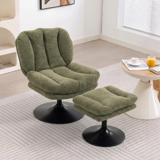MODENUIT Draaifauteuil Met Voetenbank - Zitting 69 x 56 cm - Draaibaar - Voor Woonkamer - Fluweel - Groen
