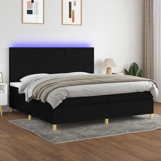 vidaXL Boxspring met matras en LED stof zwart 200x200 cm