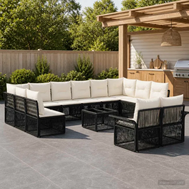 vidaXL Tuinbankenset 13 st Zwart poly rattan, foto 2