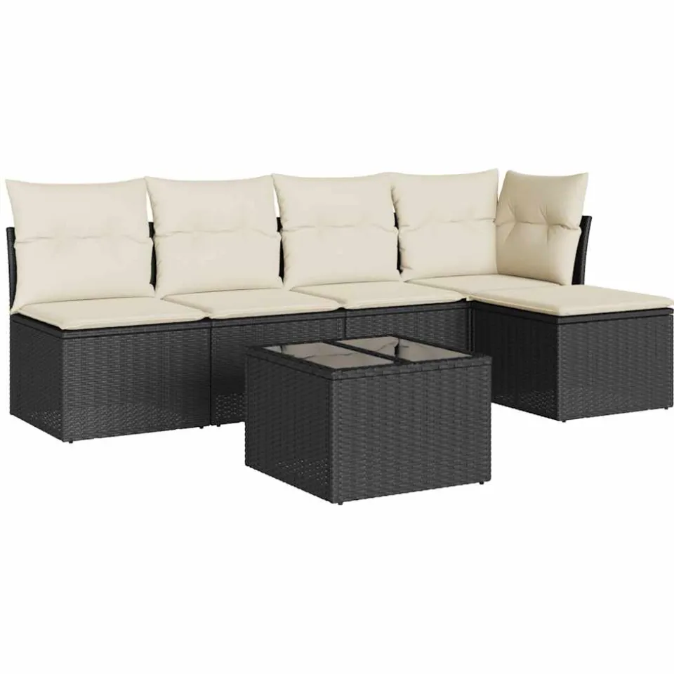 vidaXL 6-delige Loungeset met kussens poly rattan zwart