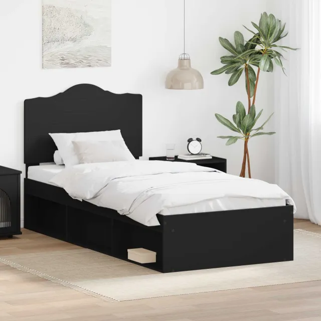 vidaXL Bedframe met hoofdeinde Zwart 90 x 200 cm Massief grenenhout