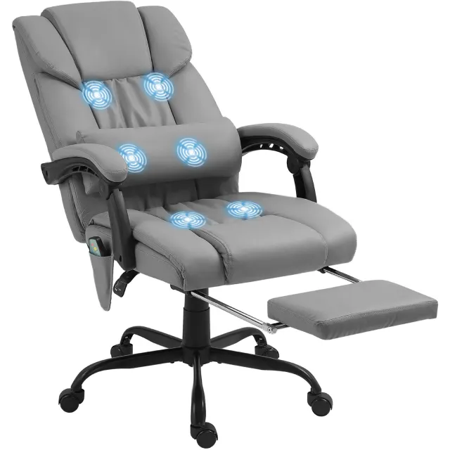 Lunpog Bureaustoel - Ergonomische Directiestoel met Voetsteun - Bureaustoelen voor Volwassenen - met Wieltjes - Verstelbare Rugleuning en Hoogte - Grijs
