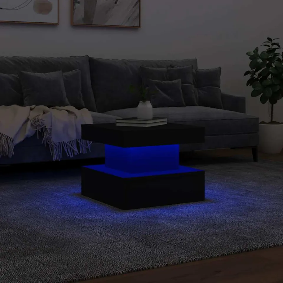 vidaXL Salontafel met LED-verlichting 50x50x40 cm zwart, foto 4