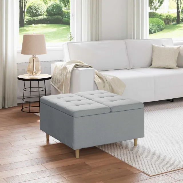 vidaXL Ottoman met Opbergruimte Lichtgrijs 80 x 80 x 45 cm Stof