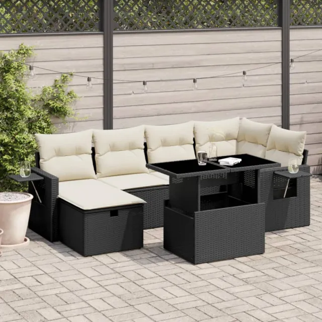 vidaXL 7-delige Loungeset met kussens poly rattan zwart, foto 2