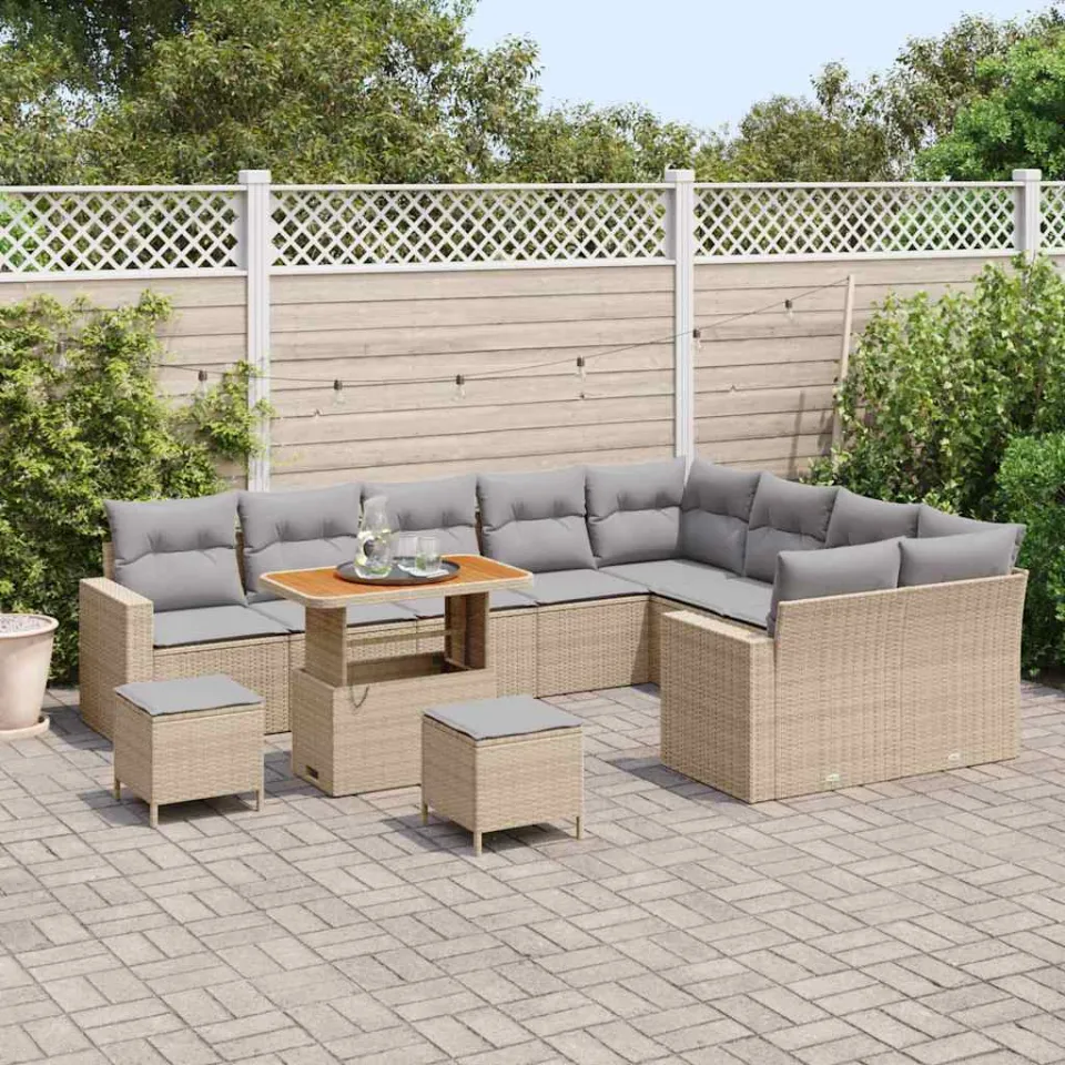 vidaXL Tuinbankenset 12 st Beige poly rattan, foto 3