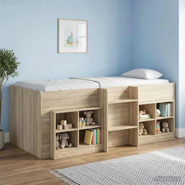 vidaXL Kinder Hoogslaper Sonoma Eiken 100 x 200 cm Bewerkt hout Bruin