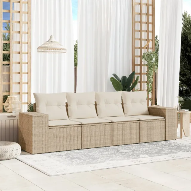 vidaXL 4-delige Loungeset met kussens poly rattan beige, foto 2