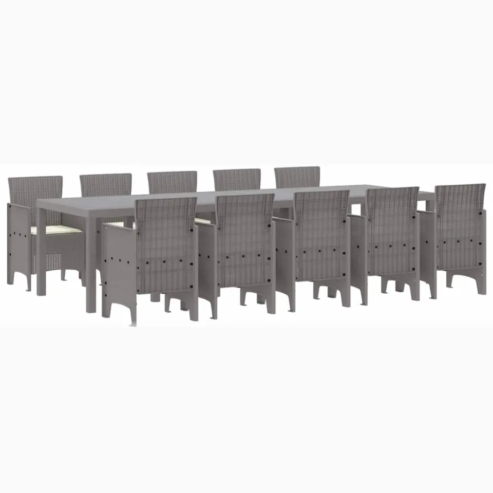 vidaXL Tuin Eetset 11 st Lichtgrijs en Crème Poly rattan en Aluminium