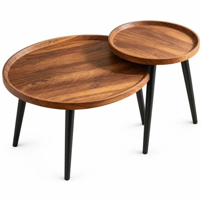 TREVOR Salontafel - Koffietafel - Bijzettafel - Woonkamer tafel - Banktafel - 2-Delig - Waterproof - MDF en houtlook - Ovaal Bruin