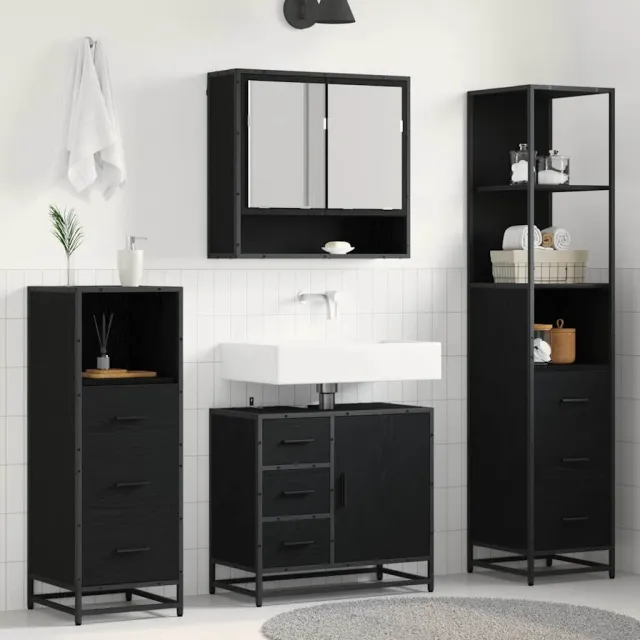 vidaXL Badkamermeubelset 4 st Zwart Eiken 65 x 33 x 60 cm Bewerkt hout, foto 2