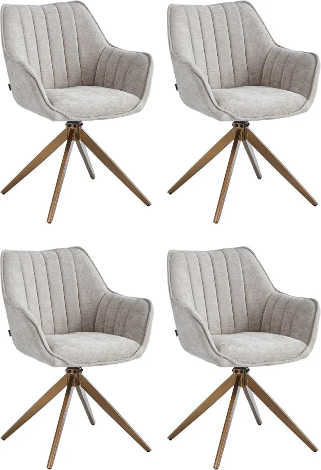Colenis Yasmin Eetkamerstoelen - Set van 4 - Taupe - Chenille Stof - 180° Draaistoelen - Geborsteld Goud Poten - Gestoffeerde zitting