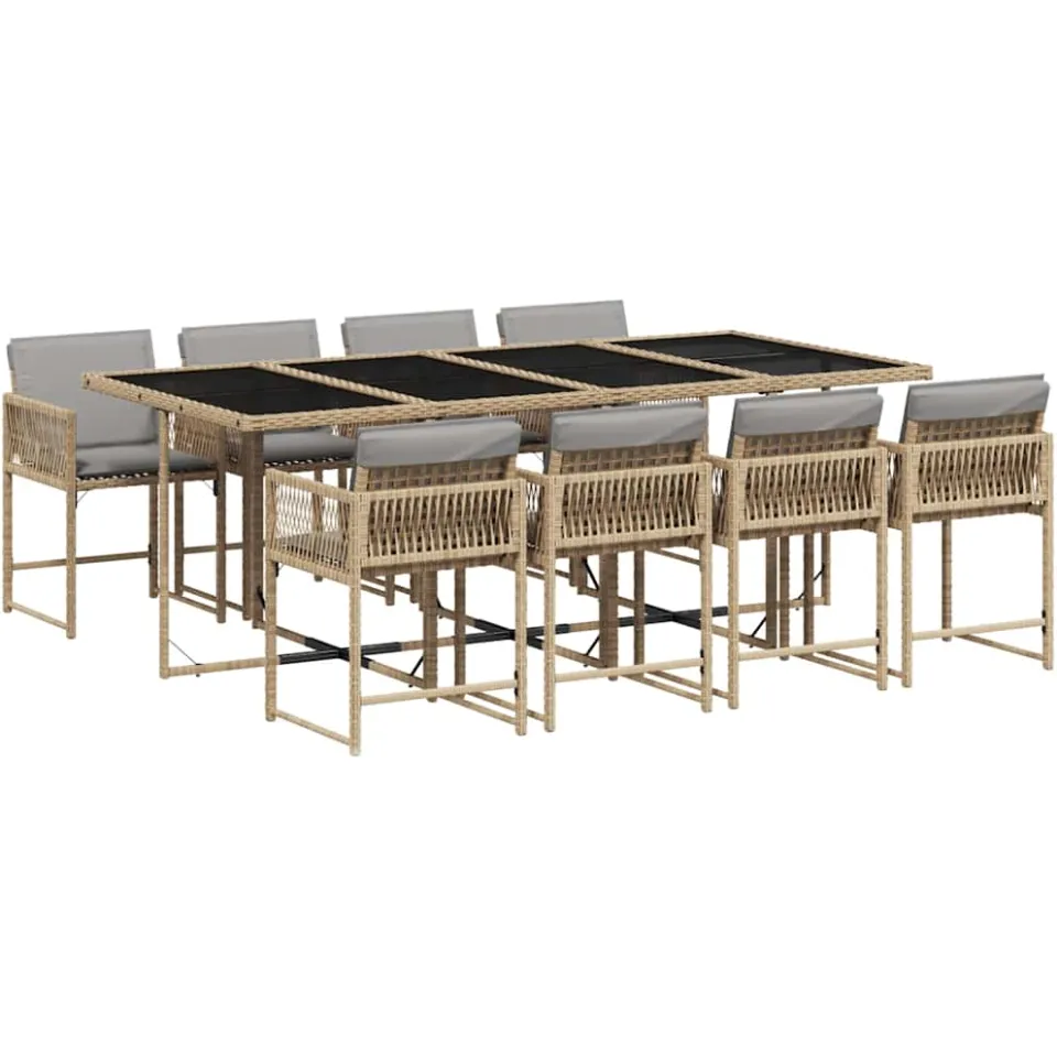 vidaXL 9-delige Tuinset met kussens poly rattan gemengd beige, foto 3