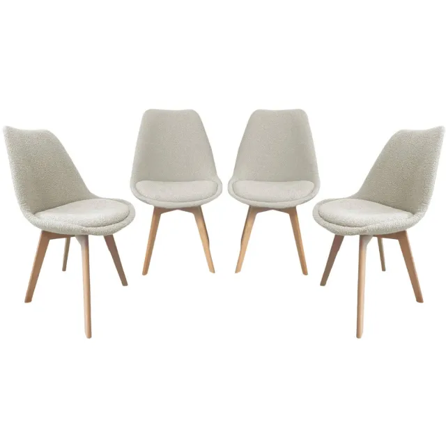 sweeek Set van 4 getextureerde bouclé scandinavische stoelen poten van beukenhout - nils Wit