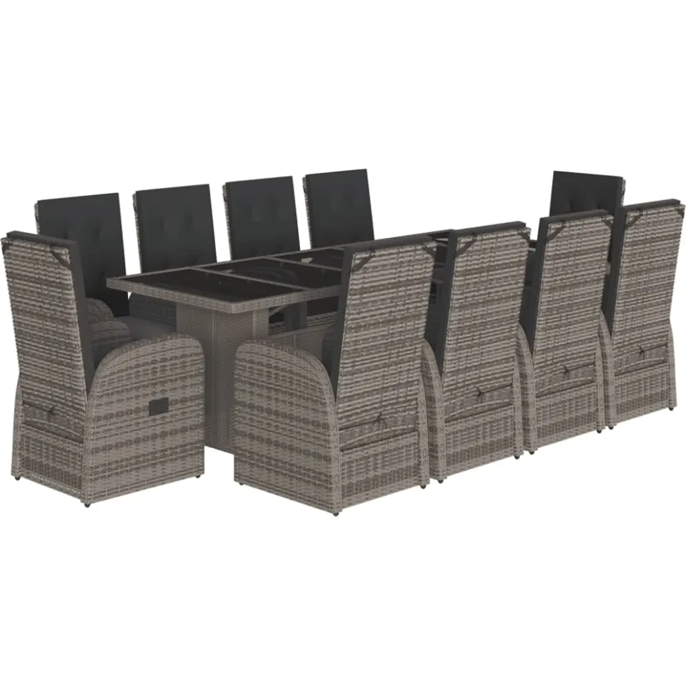 vidaXL 11-delige Tuinset met kussens poly rattan grijs, foto 3