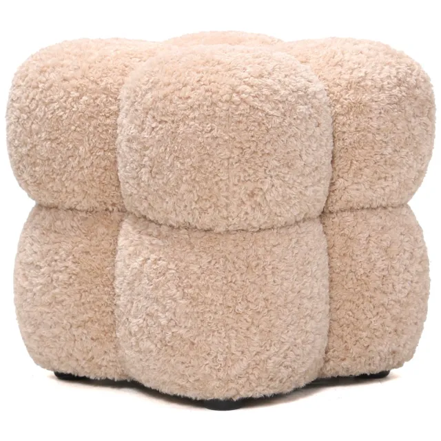 PTMD COLLECTION PTMD Teddy Fabric Square Pouf Beige