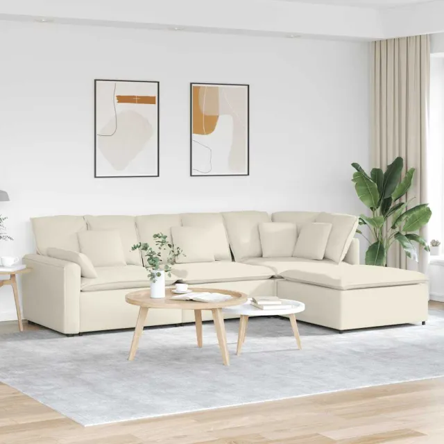 vidaXL Modulaire bank met voetenbank en kussens fluweel crèmekleurig