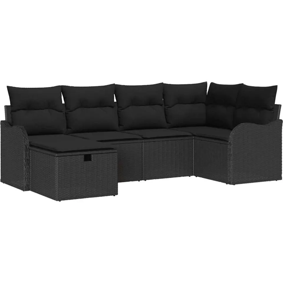 vidaXL Tuin Sofa Set 6 st Poly riet zwart