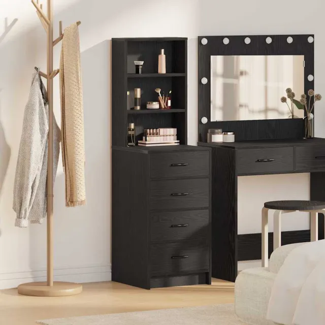 vidaXL Highboard Zwart eiken 40 x 41 x 135 cm Bewerkt hout, foto 2