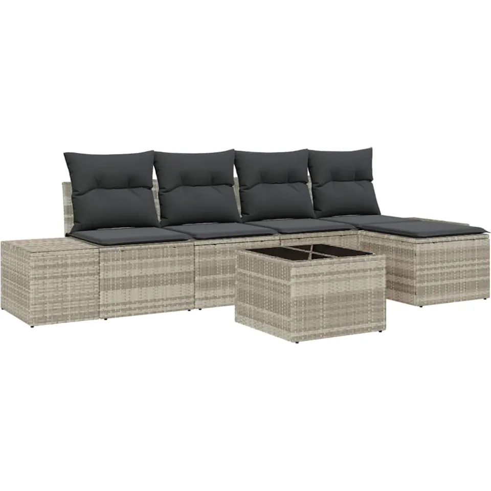 vidaXL Tuin Sofa Set 6 st Lichtgrijs poly rattan
